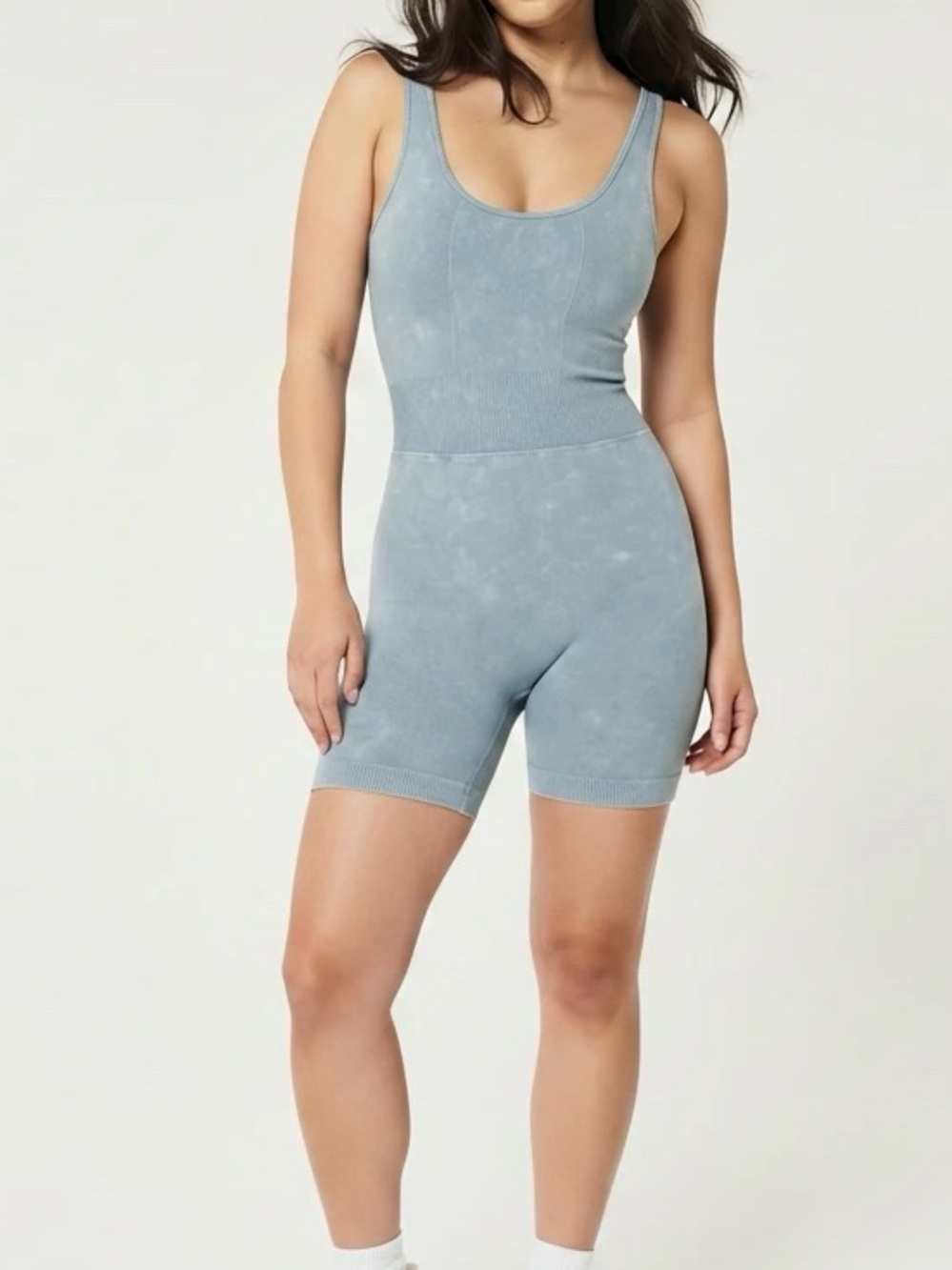 Zenana Steel Blue Mineral Wash Active Onesie Bodysuit